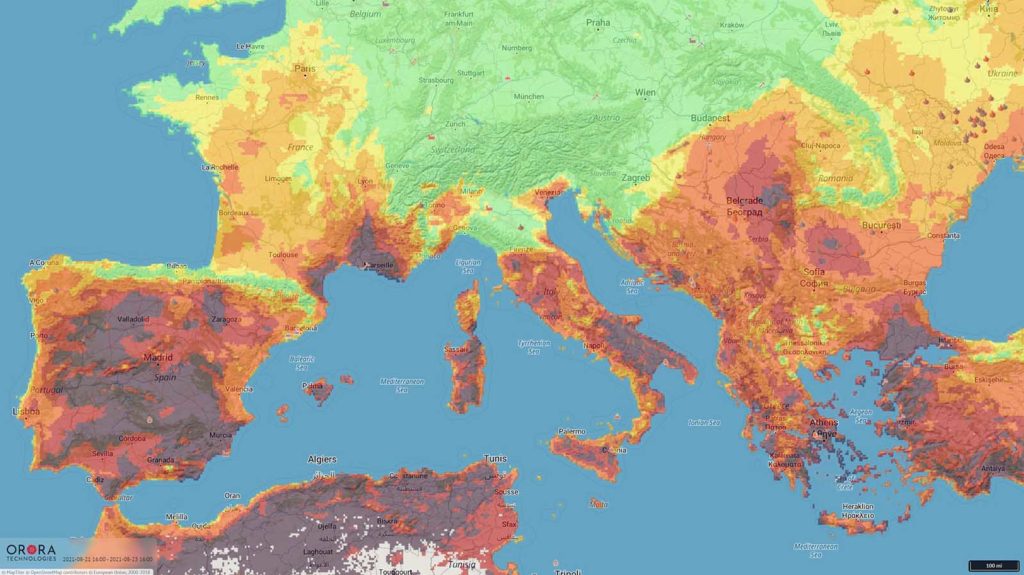 OroraTech data - south east Europe heatmap