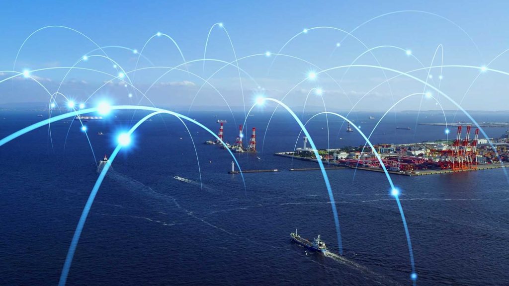 Ships and communication network concept - maritime traffic