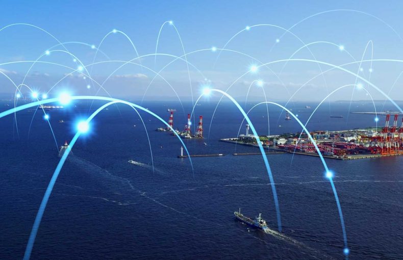 Ships and communication network concept - maritime traffic