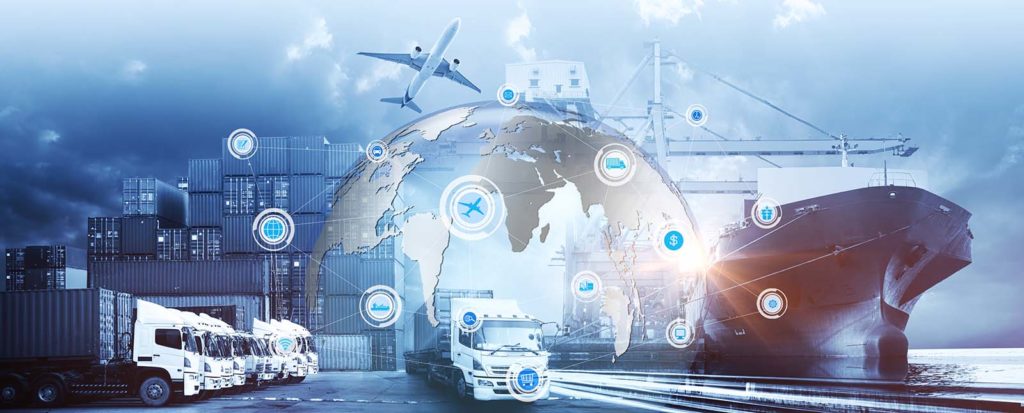 Global cargo freight transportation logistics illustration