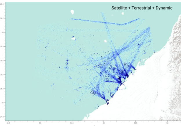 Jebel-Ali Vessel Positions, January 10th-17th 2022 with dynamic AIS