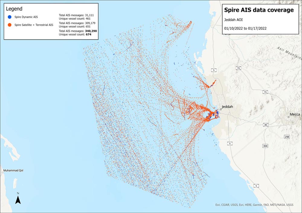Spire AIS data coverage - Port of Jeddah