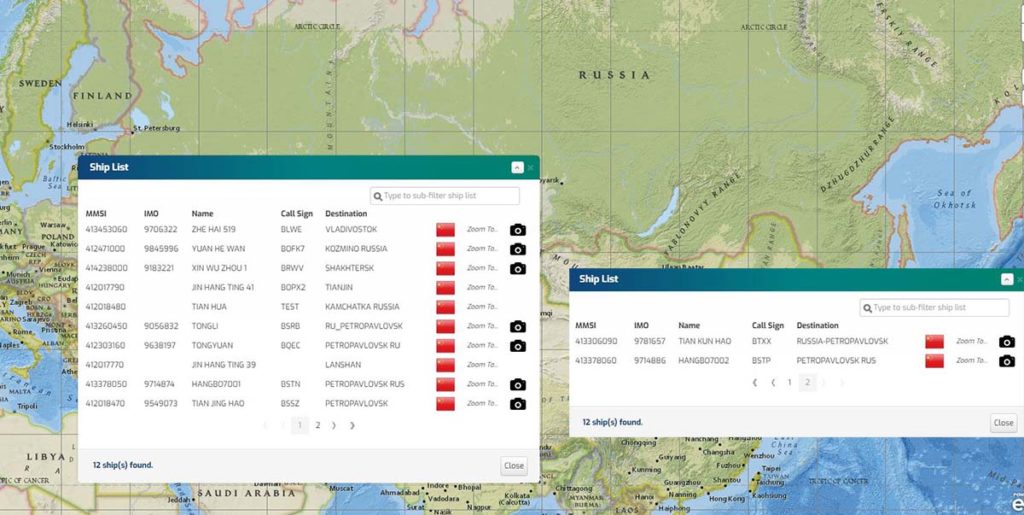 Ships with a Chinese Flag in Russian waters