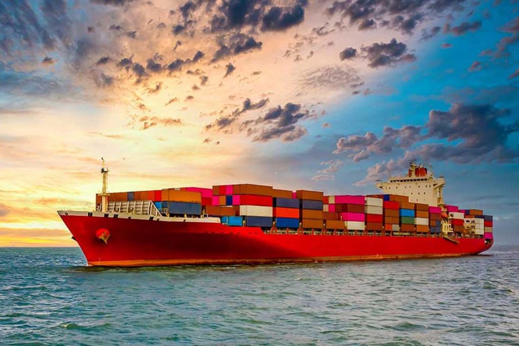 Container cargo freight shipping maritime vessel, transportation worldwide by container cargo ship boat in the open sea