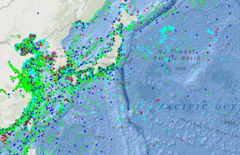ShipView showing data over the Pacific Ocean
