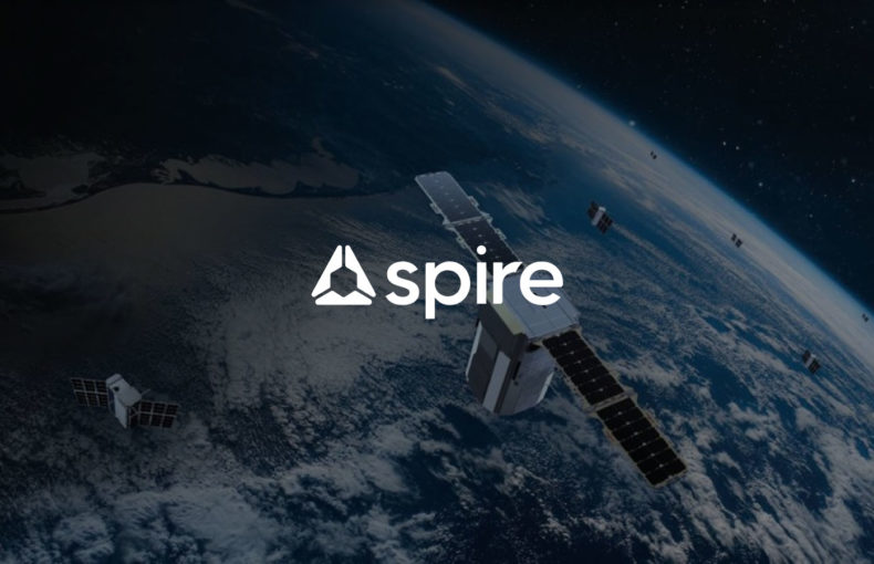 Spire Global logo and satellite constellation
