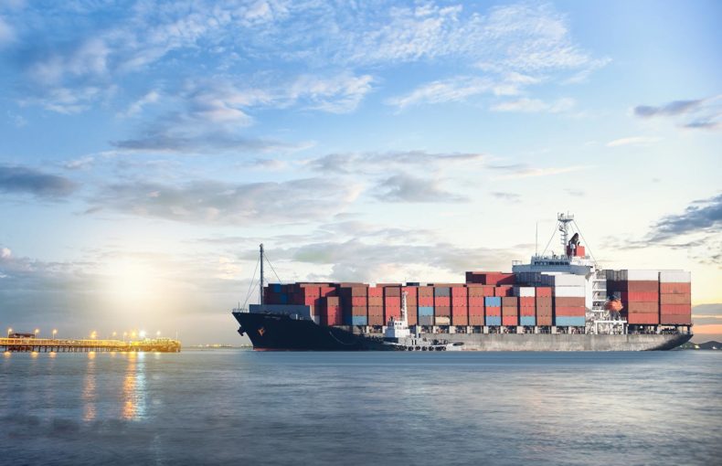 Supply chain logistics and transportation of container cargo ship in the ocean