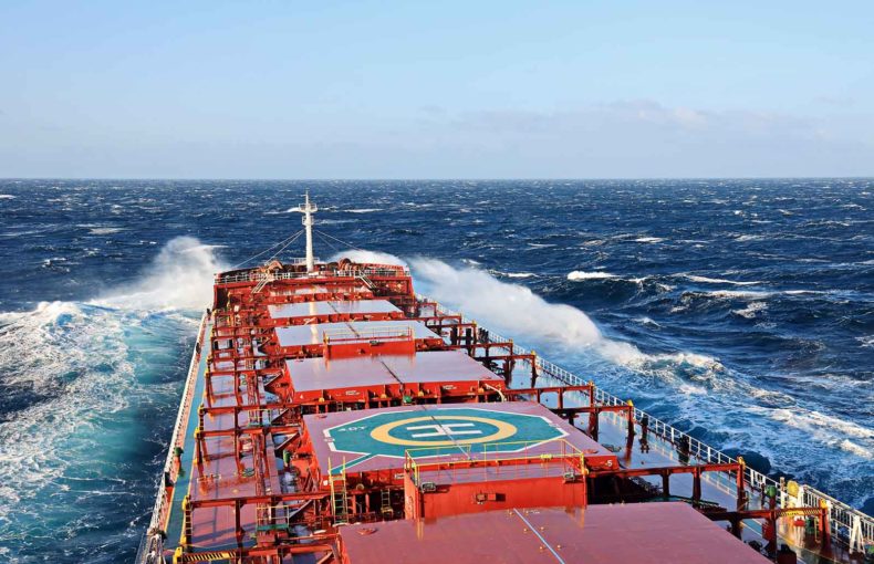 Shipping vessel in a rough sea using maritime weather data