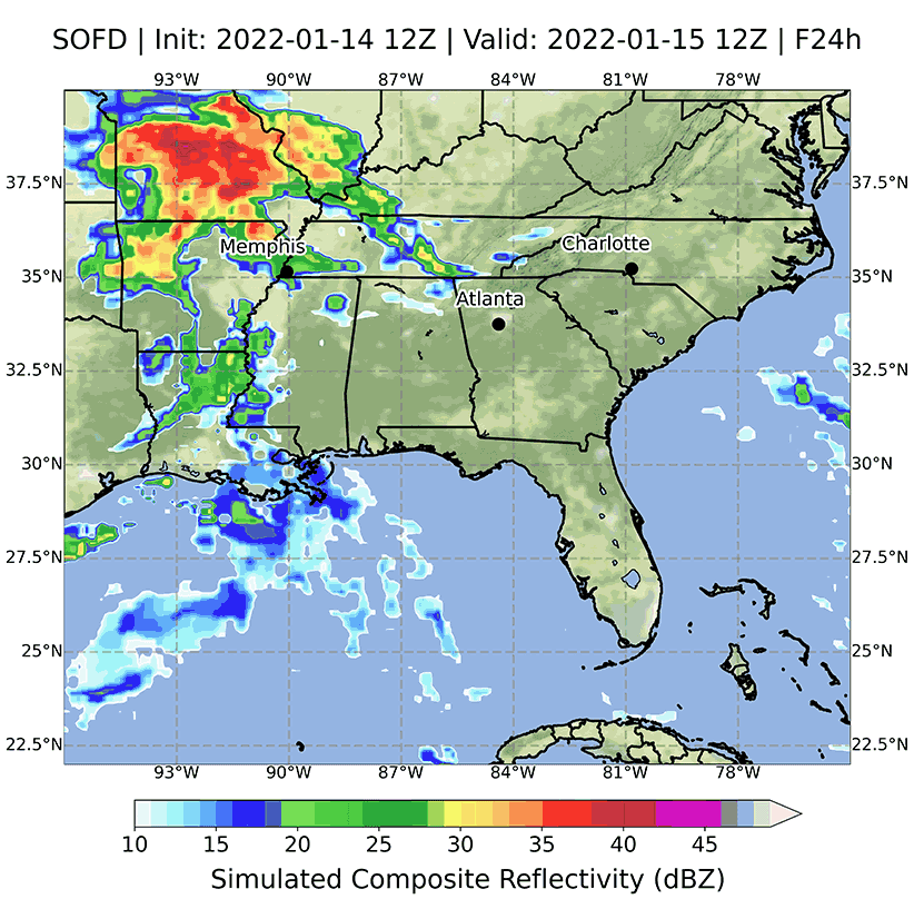 Storm Izzy simulated composite reflectivity map