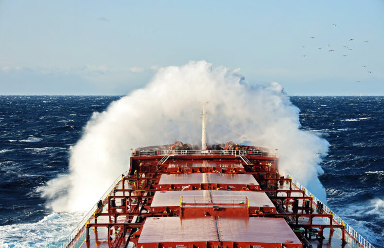 Ship hitting waves