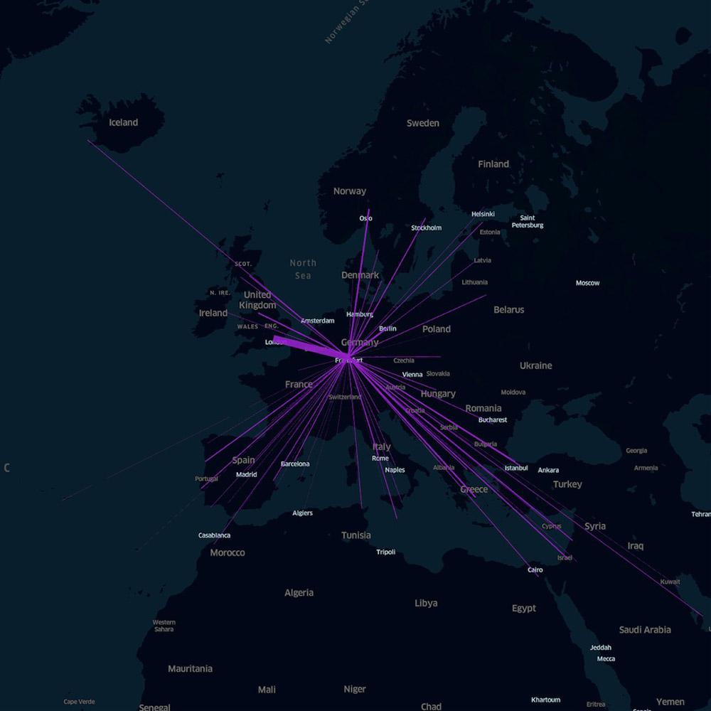 A320neo operating from FRA flight paths map