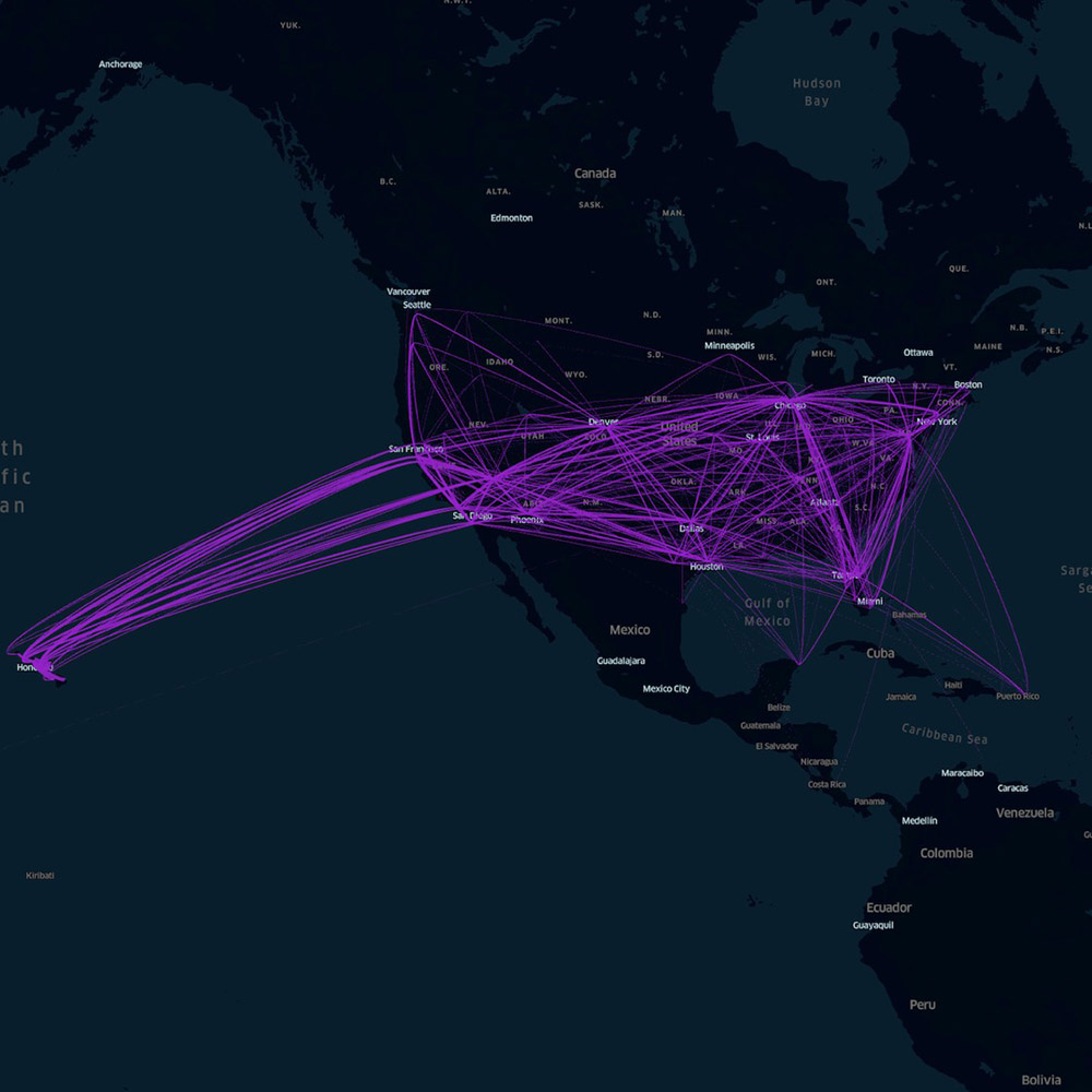 Airports with Southwest B737MAX flight paths map