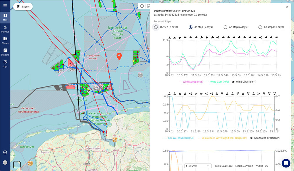 TrueOcean dashboard preview - Spire maritime weather data can be viewed as a layer on the TrueOcean Marine Data Platform’s map view