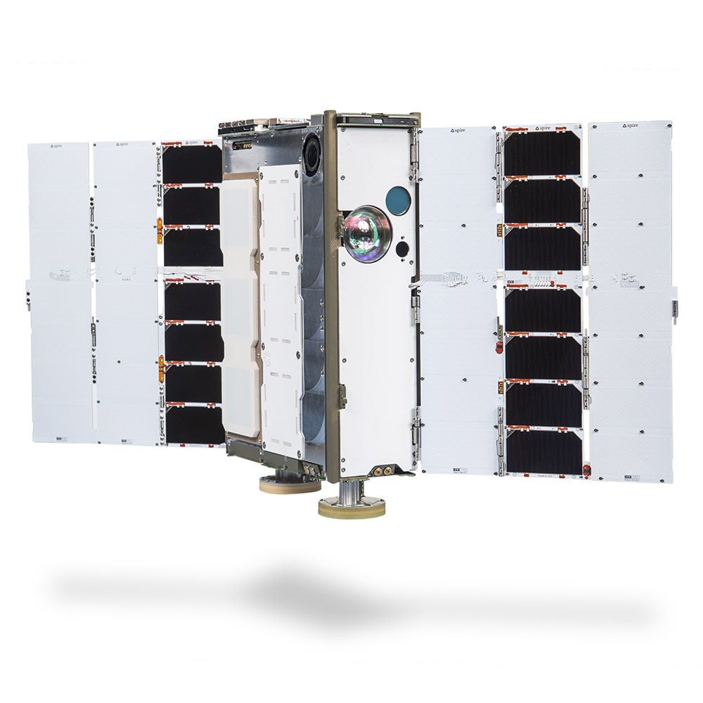 Front view of Spire Global 6U satellite with optical inter-satellite link payload