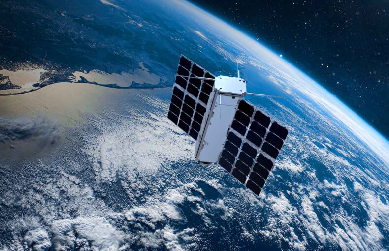 Spire 3U satellite in orbit above Earth
