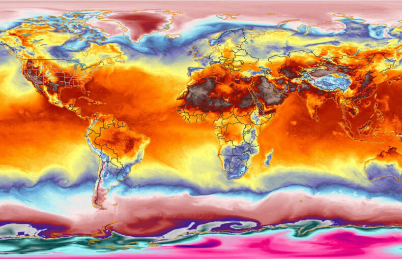 Map showing world wide temperatures