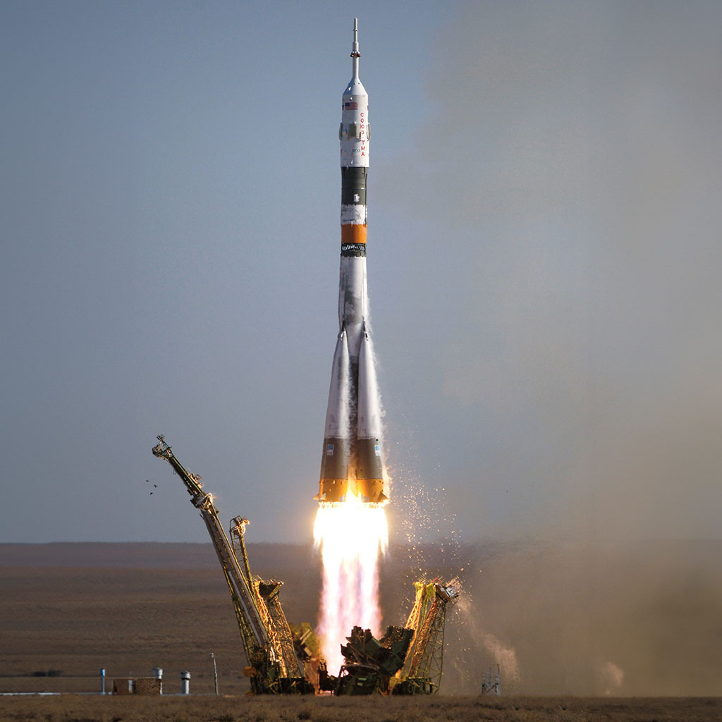 The Soyuz TMA-9 spacecraft launches