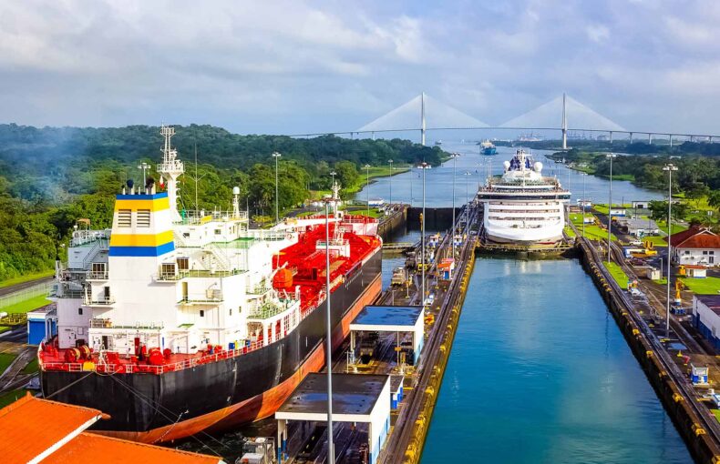 View of Panama Canal from cruise ship at Panama