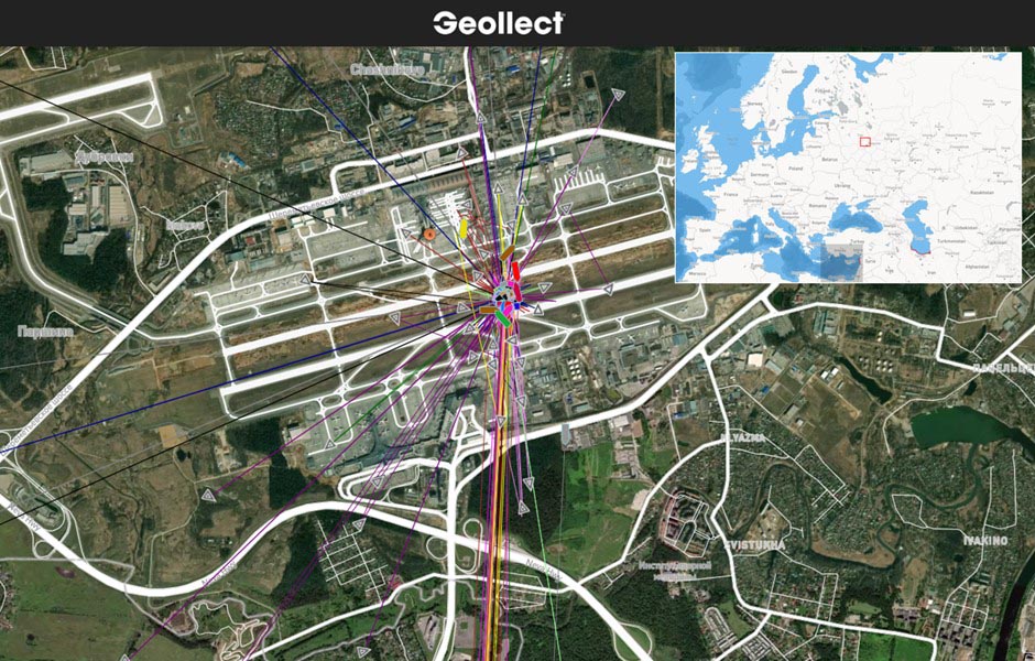 Overlaid AIS search of Sheremetyevo International Airport for the 27th Feb 2024
