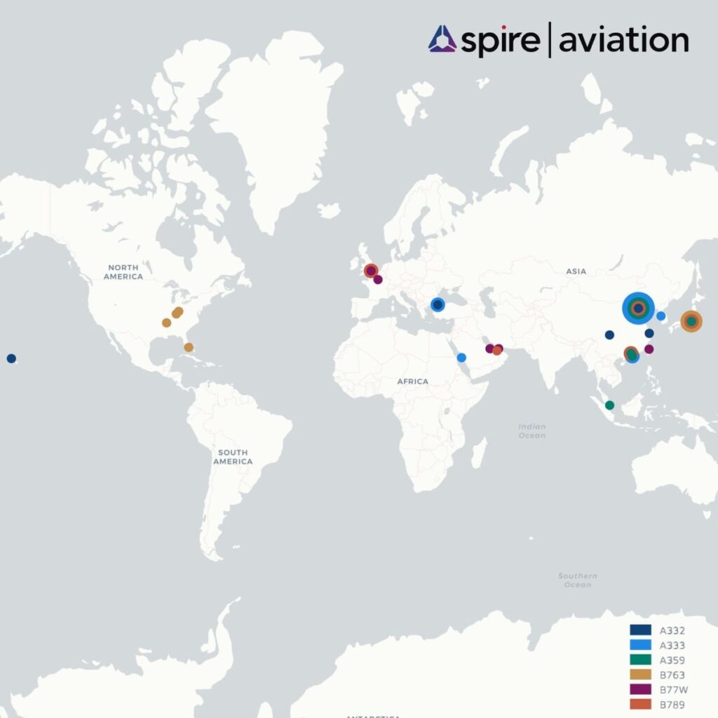 top departure airports for leading widebody aircraft map