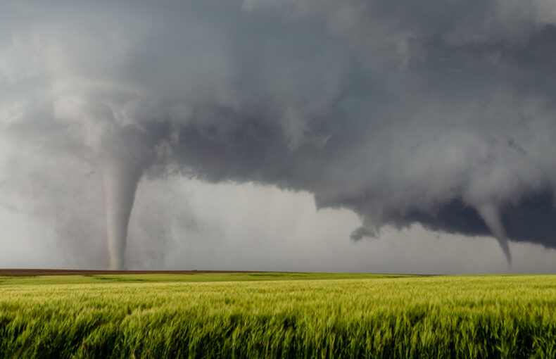 A pair of tornadoes touch down simultaneously in Kansas
