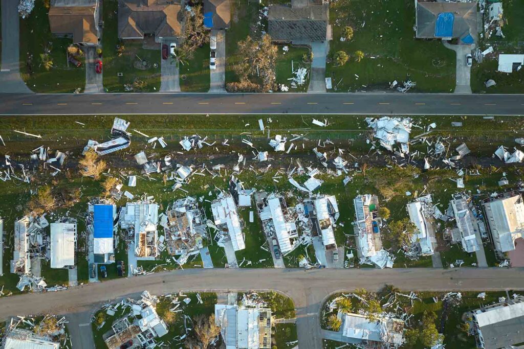 Hurricane Ian destroyed homes in Florida residential area