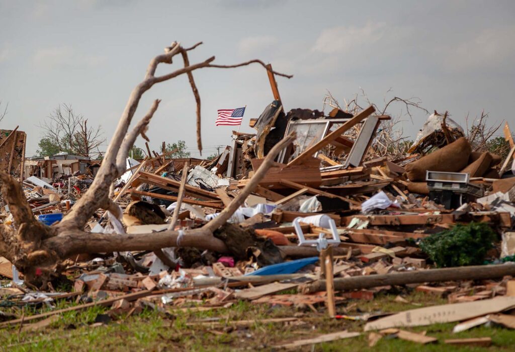 Destruction left behind after an EF5 tornado struck Moore, Oklahoma, in May 2013