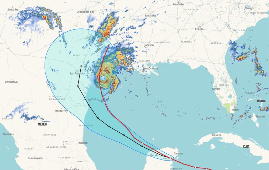 Map showing Hurricane Beryl's observed track