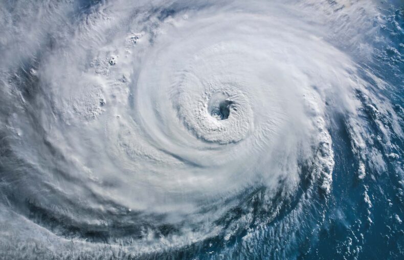 Satellite view of a hurricane above the atlantic