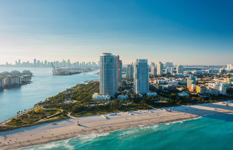 The port of Miami Beach, South Beach, Florida, USA during a bright sunny day