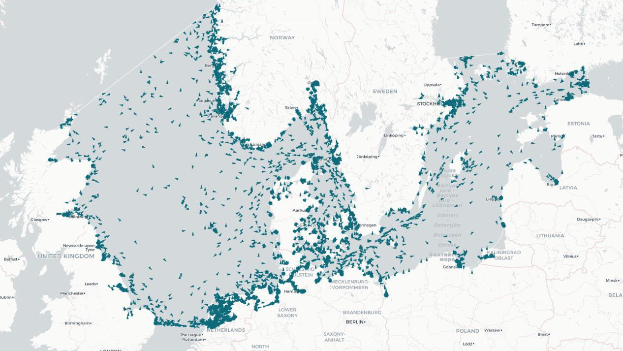 Satellite AIS data over the North Sea