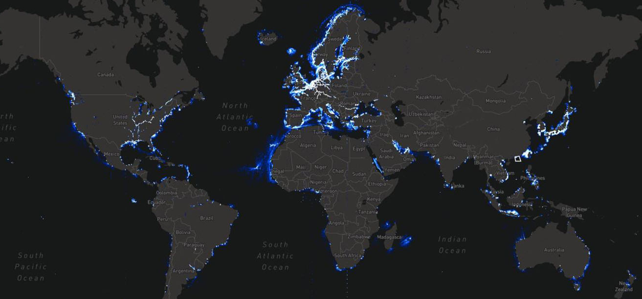 Global map showing terrestrial AIS data