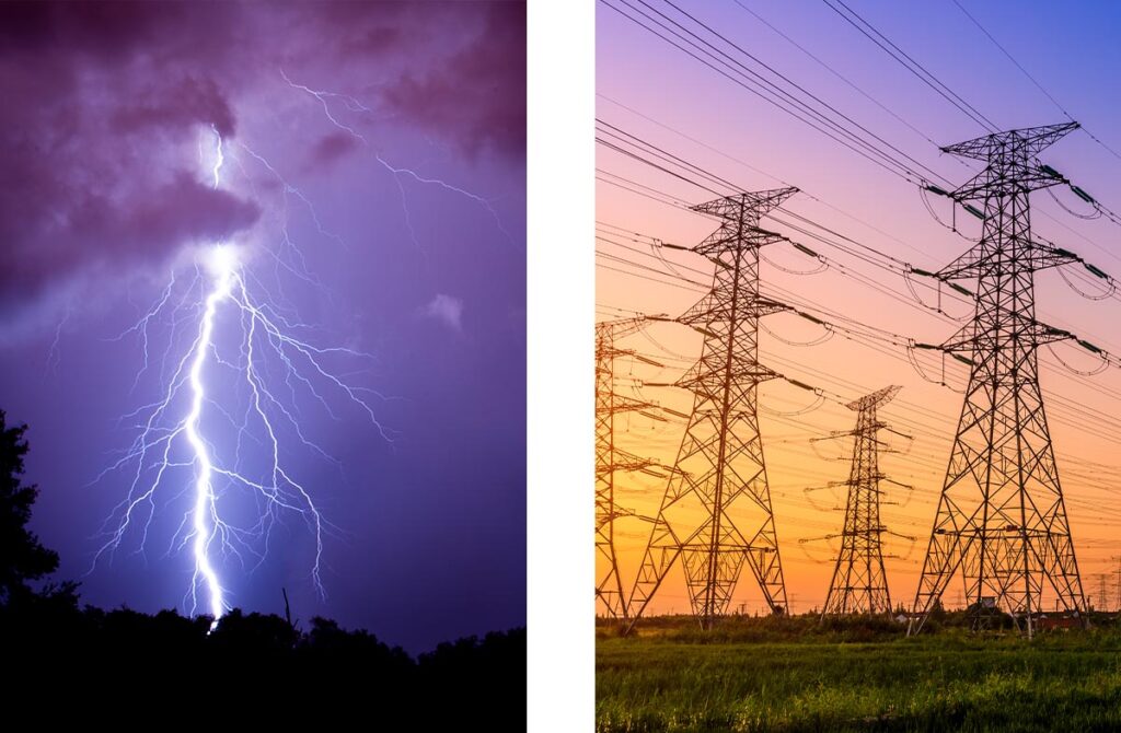 Lightning strike and power line combination image