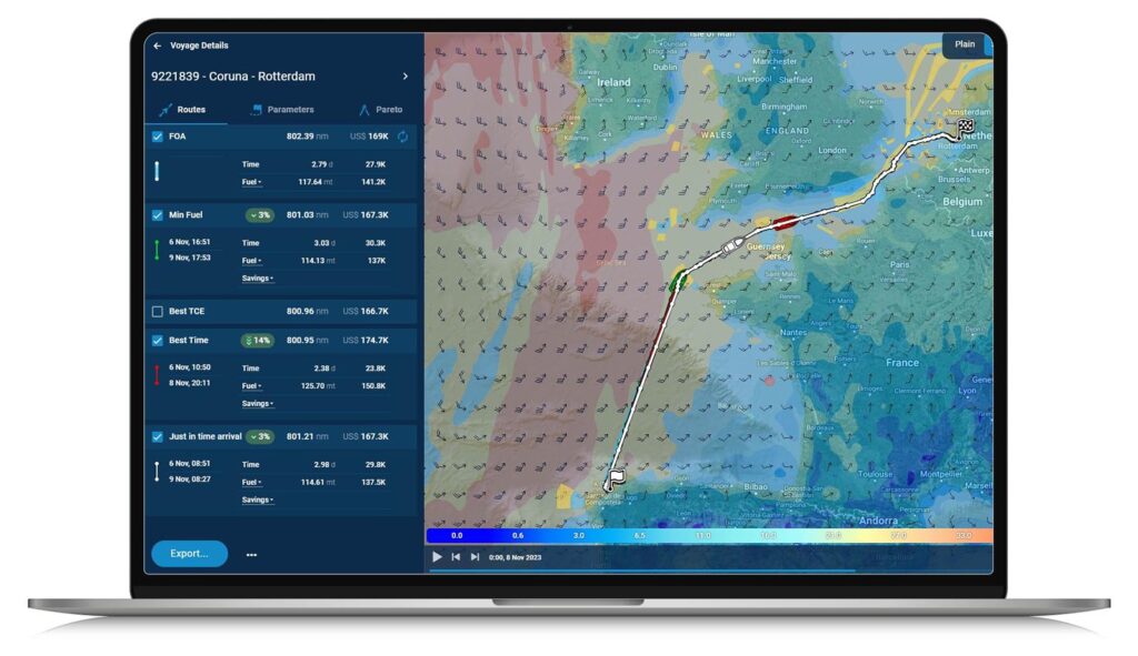 Proseadure dashboard showing ship data around Rotterdam