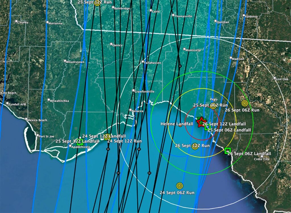 Map of Hurricane Helene showing landfall locations