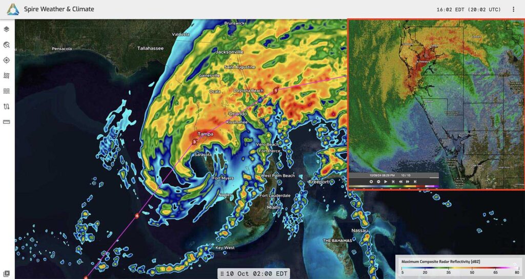 Spire's High-Resolution Forecast model of Hurricane Milton's landfall prediction