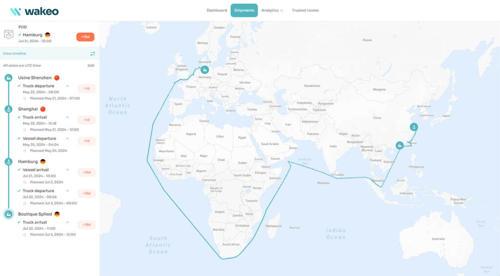 Wakeo platform showing a route ETA