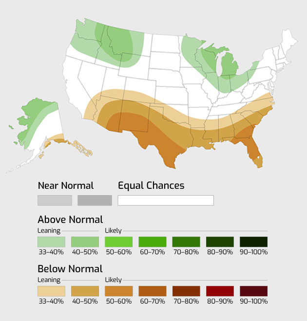 seasonal precipitation outlook map of the USA