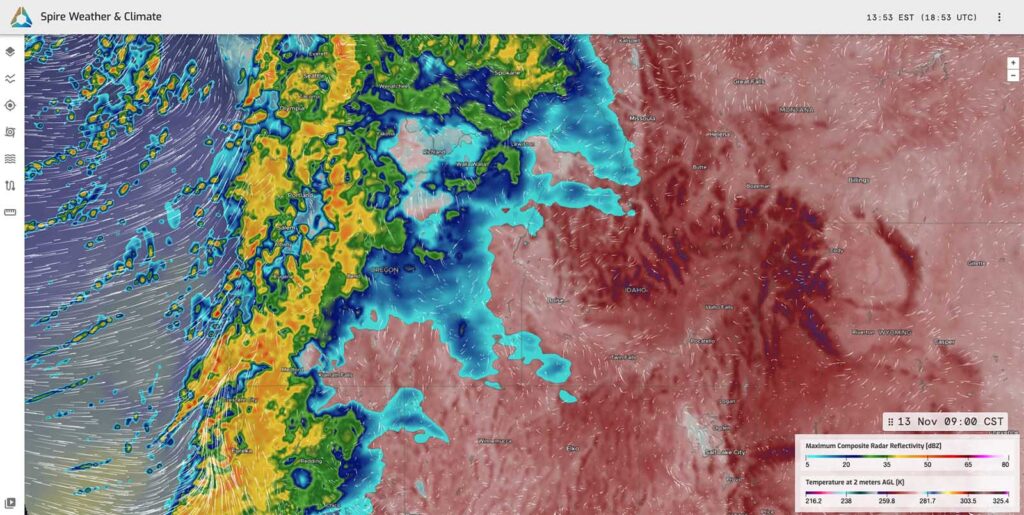 Snapshot of the Spire High-Resolution Forecast from Cirrus; a Spire data visualization platform