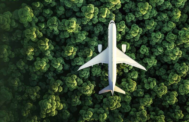 Airplane flying over trees