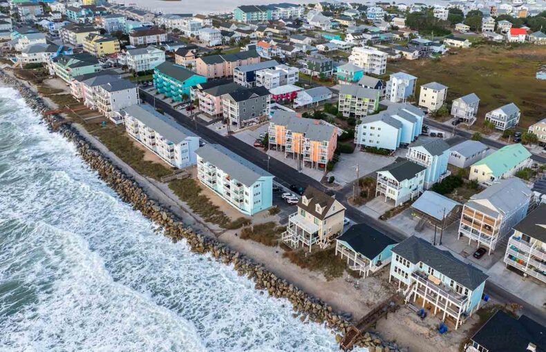 Aerial view of coastal residential properties