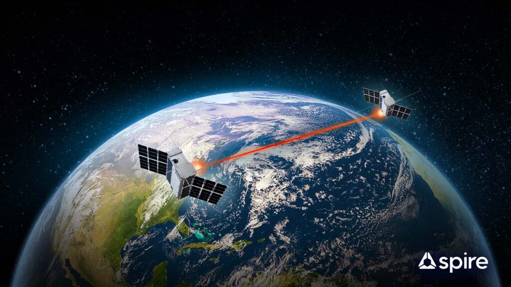 Illustration of Spire satellites establish a two-way optical inter-satellite link (OISL) in orbit