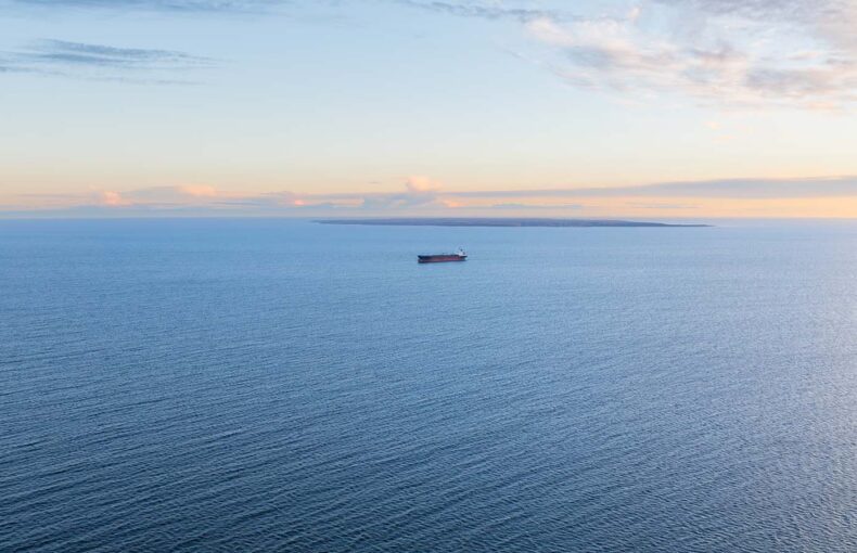 A ship in the Baltic Sea at sunset