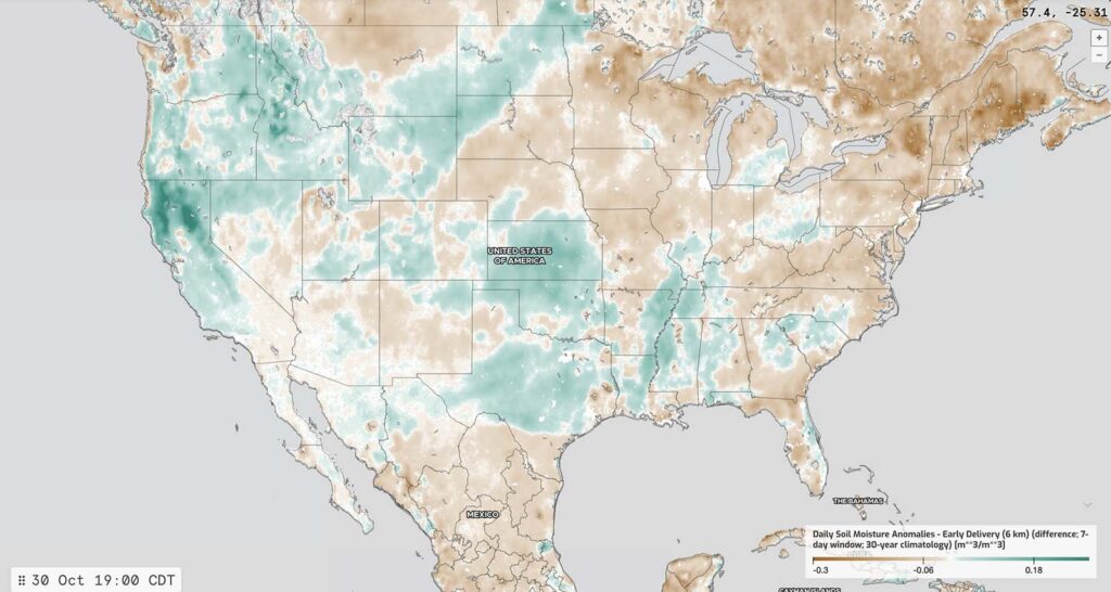 USA soil moisture data map