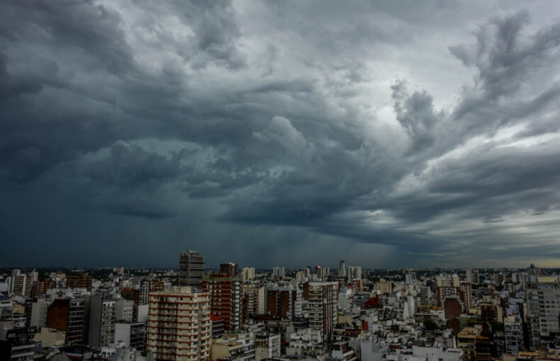 storm clouds moving into the city of Buenos Aires, Argentina, during summer of el nino year 2024